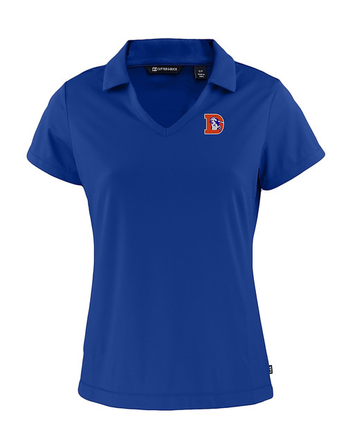 Denver Broncos Historic Cutter & Buck Daybreak Eco Recycled Womens V-neck Polo Tour Blue Mannequin