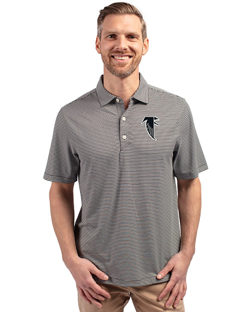 Atlanta Falcons Historic Cutter & Buck Forge Recycled Double Stripe Four-Way Stretch Mens Polo Black/White Front