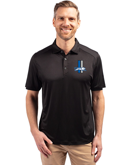 Detroit Lions Historic Cutter & Buck Forge Eco Stretch Recycled Mens Polo Black Front