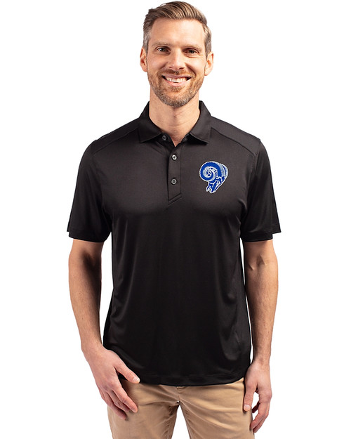 Los Angeles Rams Historic Cutter & Buck Forge Eco Stretch Recycled Mens Polo Black Front