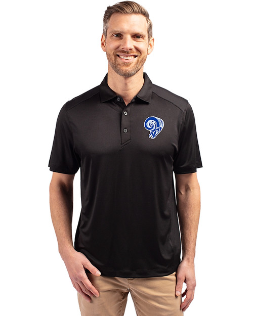 Los Angeles Rams Historic Cutter & Buck Forge Recycled Four-Way Stretch Mens Polo Black Front