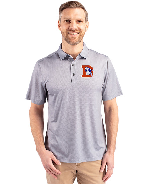 Denver Broncos Historic Cutter & Buck Pike Eco Tonal Geo Print Stretch Recycled Mens Big & Tall Polo Elemental Grey Front