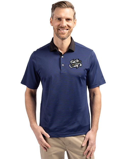 Omaha Storm Chasers Cutter & Buck Virtue Eco Pique Micro Stripe Recycled Mens Polo Tour Blue/Black Front