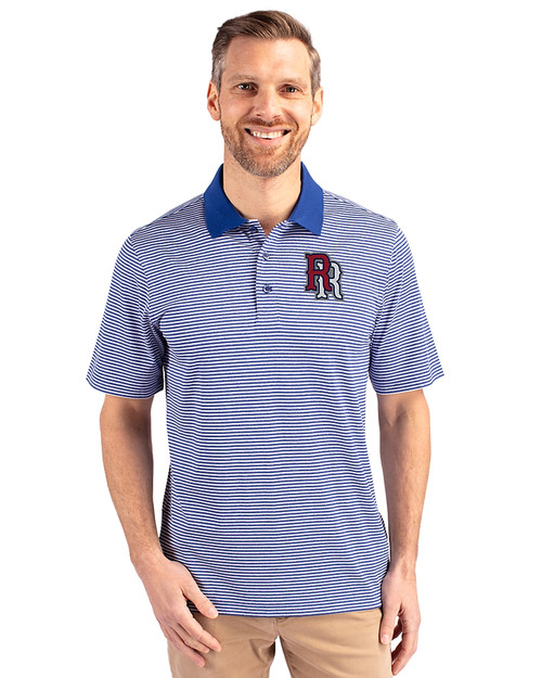 Round Rock Express Cutter & Buck Forge Tonal Stripe Stretch Mens Big and Tall Polo Tour Blue Front