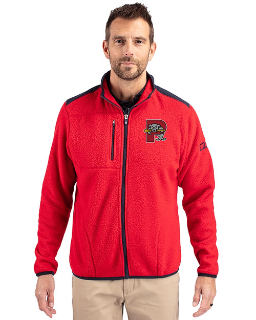 Portland Sea Dogs Cutter & Buck Cascade Eco Sherpa Mens Big & Tall Fleece Jacket Red/Navy Blue Front