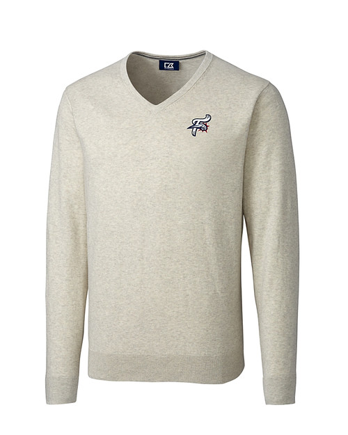 Reading Fightin Phils Cutter & Buck Lakemont Tri-Blend Mens Big and Tall V-Neck Pullover Sweater Oatmeal Heather Mannequin