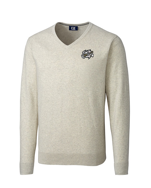 Omaha Storm Chasers Cutter & Buck Lakemont Tri-Blend Mens Big and Tall V-Neck Pullover Sweater Oatmeal Heather Mannequin