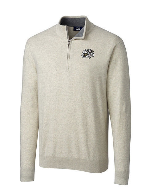 Omaha Storm Chasers Cutter & Buck Lakemont Tri-Blend Mens Big and Tall Quarter Zip Pullover Sweater Oatmeal Heather Mannequin