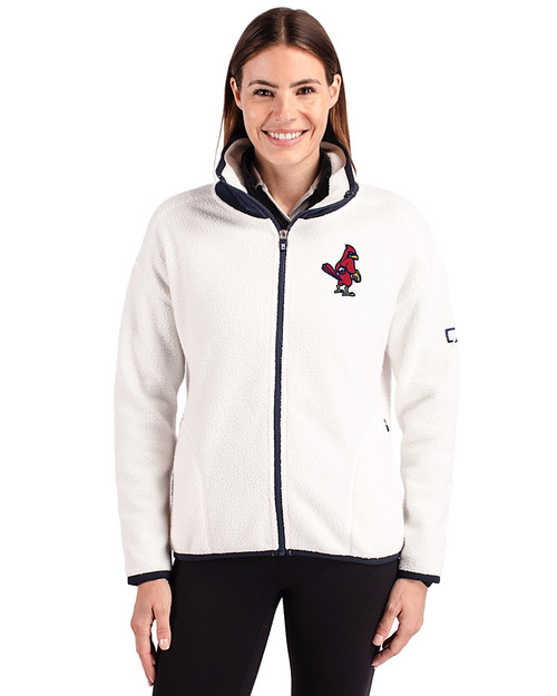 Memphis Redbirds Cutter & Buck Cascade Eco Fleece Womens Full Zip Jacket Shell/Navy Blue Front