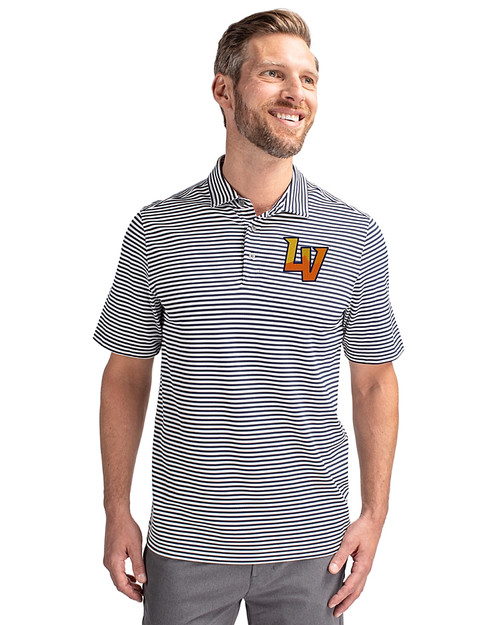 Las Vegas Aviators Cutter & Buck Virtue Eco Pique Stripe Recycled Mens Big and Tall Polo Navy Blue Front