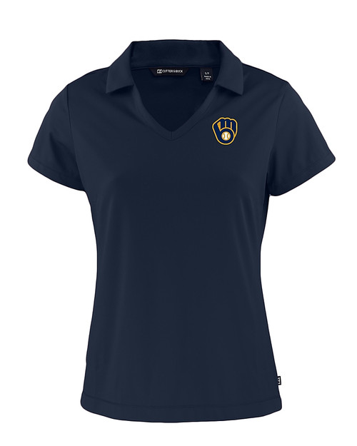 Milwaukee Brewers Cutter & Buck Daybreak Eco Recycled Womens V-neck Polo Navy Blue Mannequin
