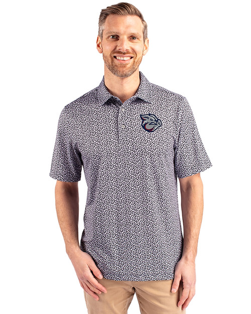 Lehigh Valley IronPigs Cutter & Buck Pike Magnolia Print Stretch Mens Polo Black/Polished Front