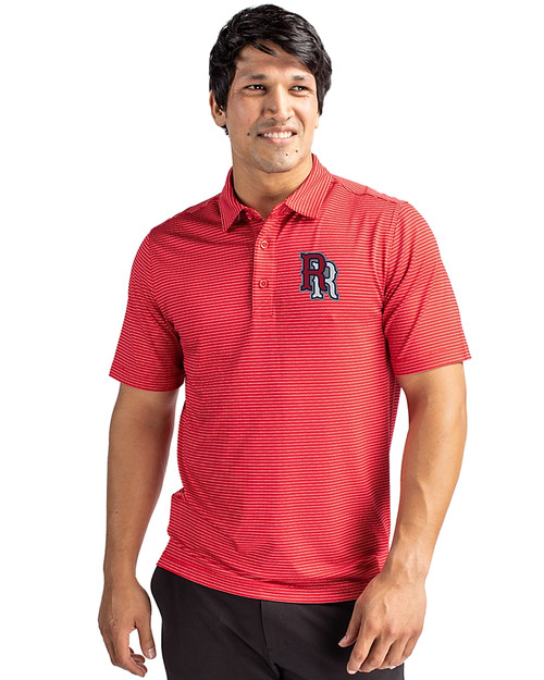 Round Rock Express Cutter & Buck Forge Pencil Stripe Stretch Mens Polo Red Front