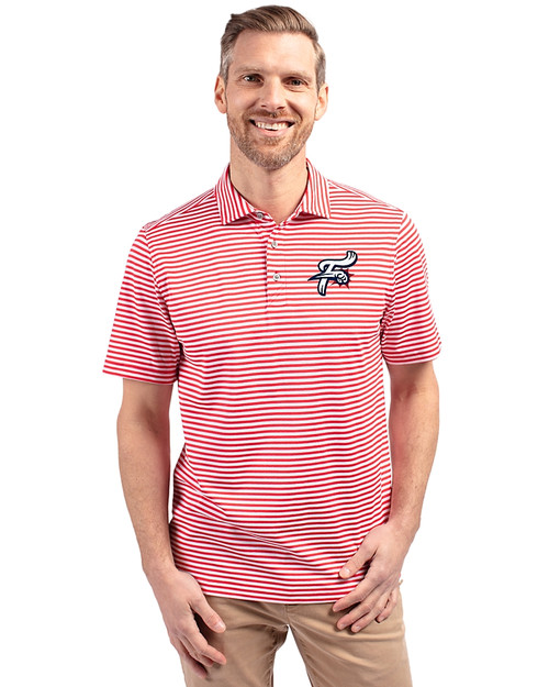 Reading Fightin Phils Cutter & Buck Virtue Eco Pique Stripe Recycled Mens Polo Red Front
