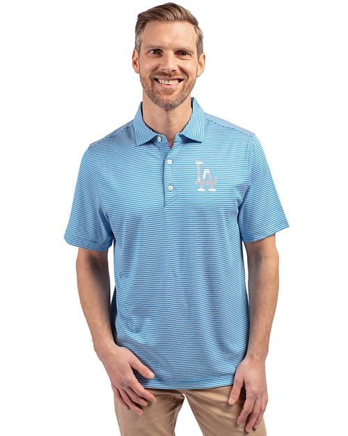 Los Angeles Dodgers Cutter & Buck Forge Eco Double Stripe Stretch Recycled Mens Polo Digital/White Front