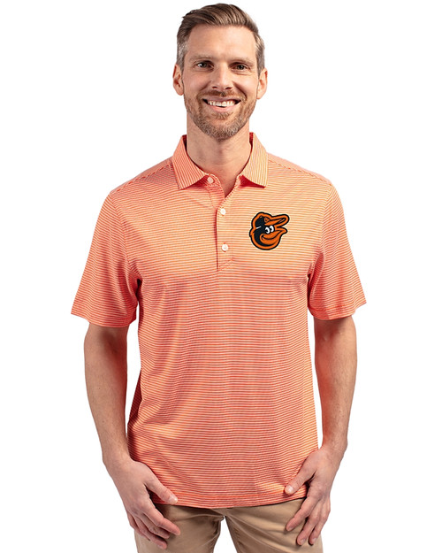 Baltimore Orioles Cutter & Buck Forge Eco Double Stripe Stretch Recycled Mens Polo College Orange/White Front