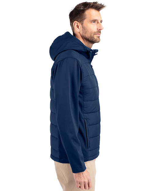 Milwaukee Brewers Cutter & Buck Evoke Hybrid Eco Softshell Recycled Full Zip Mens Big & Tall Hooded Jacket Navy Blue Side