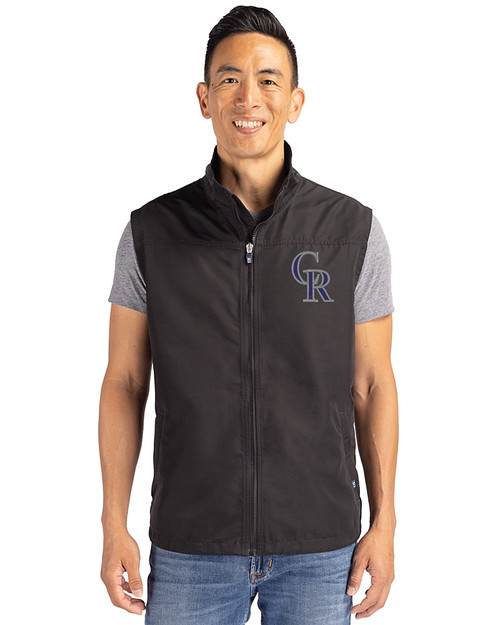 Colorado Rockies Cutter & Buck Charter Eco Full-Zip Mens Big & Tall Vest Black Front