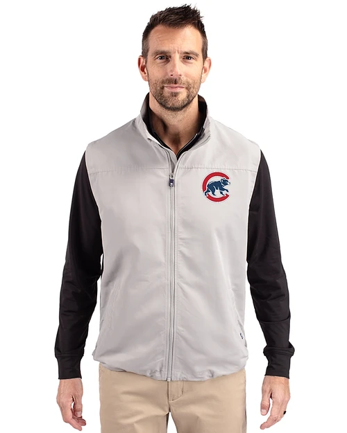 Chicago Cubs Cutter & Buck Charter Recycled Packable Mens Big & Tall Full Zip Vest Polished Medium Gray Front