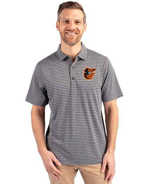 Baltimore Orioles Cutter & Buck Forge Eco Heather Stripe Stretch Recycled Mens Big & Tall Polo Black Heather Front
