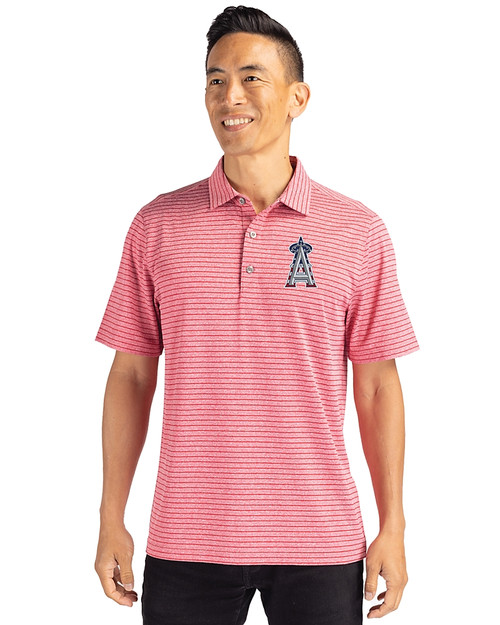 Los Angeles Angels Stars & Stripes Cutter & Buck Forge Eco Heather Stripe Stretch Recycled Mens Big & Tall Polo Cardinal Red Heather Front