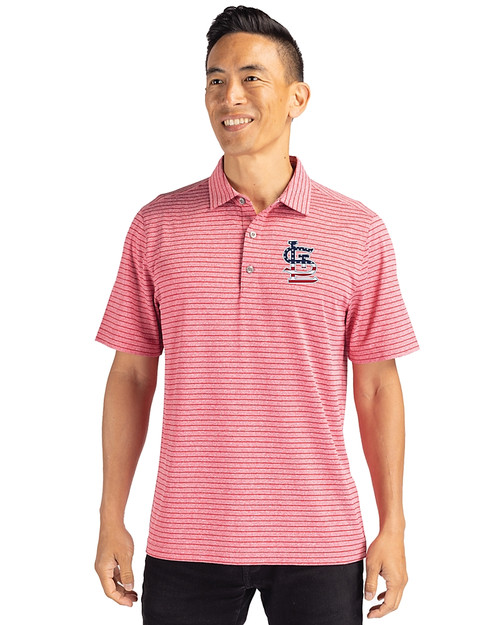 St. Louis Cardinals Stars & Stripes Cutter & Buck Forge Eco Heather Stripe Stretch Recycled Mens Big & Tall Polo Cardinal Red Heather Front