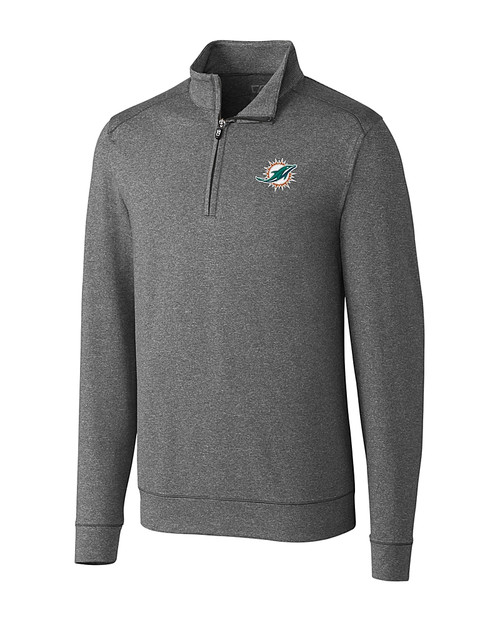 Miami Dolphins Cutter & Buck Shoreline Heathered Quarter Zip Mens Big and Tall Pullover Charcoal Heather Mannequin