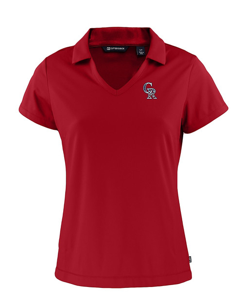 Colorado Rockies Stars & Stripes Cutter & Buck Daybreak Eco Recycled Womens V-neck Polo Cardinal Red Mannequin