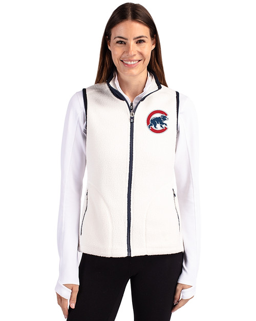 Chicago Cubs Cutter & Buck Cascade Eco Fleece Womens Vest Shell/Navy Blue Front