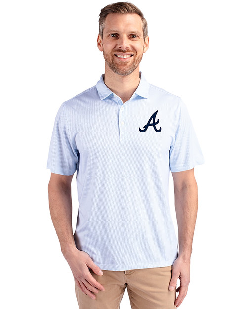 Atlanta Braves Cutter & Buck Pike Eco Symmetry Print Stretch Recycled Mens Polo White/Atlas Front