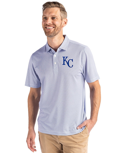 Kansas City Royals Cutter & Buck Pike Recycled Symmetry Print Mens Polo White/Tour Blue Front
