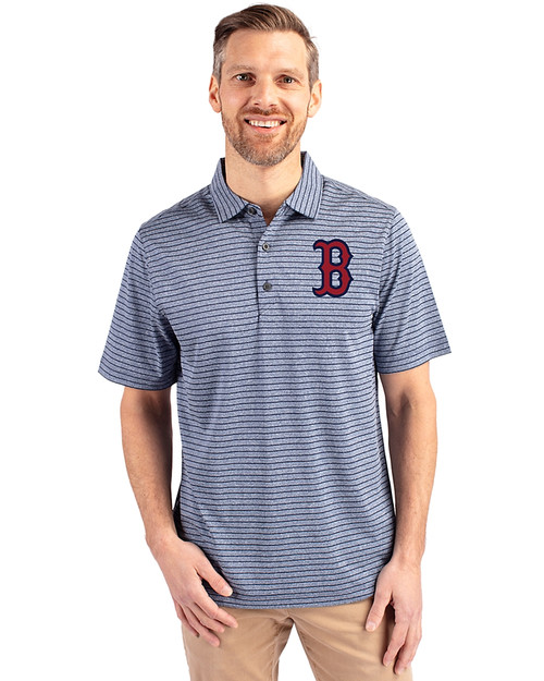 Boston Red Sox Cutter & Buck Forge Eco Heather Stripe Stretch Recycled Mens Polo Navy Blue Heather Front