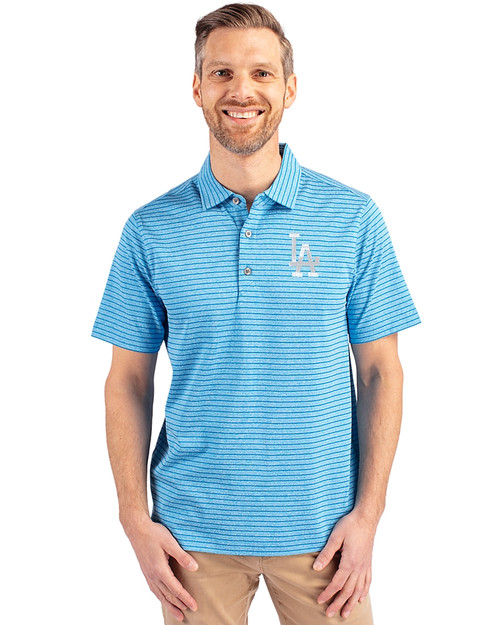 Los Angeles Dodgers Cutter & Buck Forge Eco Heather Stripe Stretch Recycled Mens Polo Digital Heather Front
