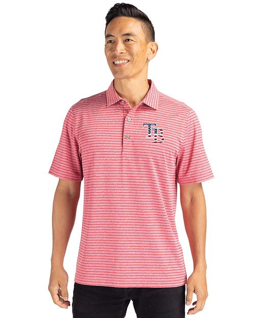 Tampa Bay Rays Stars & Stripes Cutter & Buck Forge Eco Heather Stripe Stretch Recycled Mens Polo Cardinal Red Heather Front