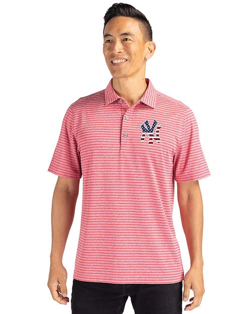 New York Yankees Stars & Stripes Cutter & Buck Forge Eco Heather Stripe Stretch Recycled Mens Polo Cardinal Red Heather Front