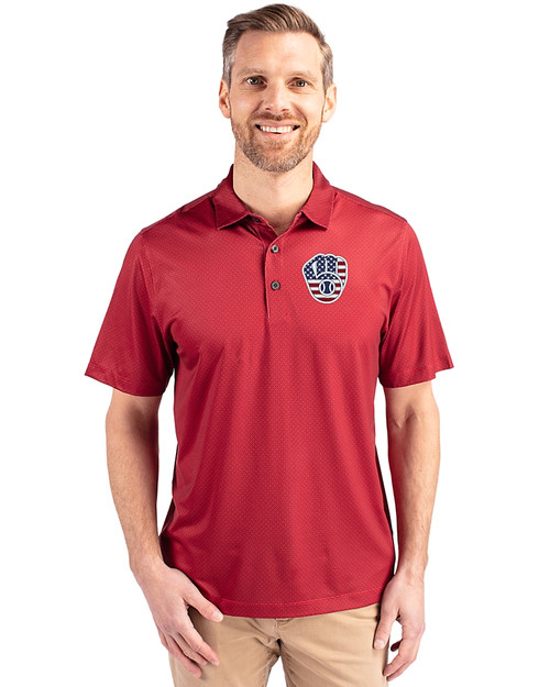 Milwaukee Brewers Stars & Stripes Cutter & Buck Pike Eco Tonal Geo Print Stretch Recycled Mens Polo Cardinal Red Front