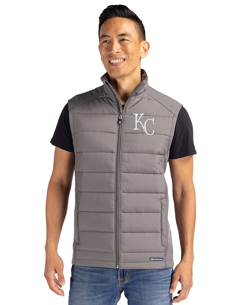 Kansas City Royals Cutter & Buck Evoke Recycled Honeycomb Fleece Mens Hybrid Full Zip Vest Elemental Grey Front