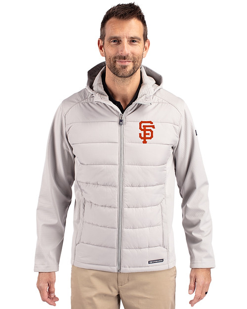 San Francisco Giants Cutter & Buck Evoke Recycled Honeycomb Fleece Mens Hybrid Full Zip Jacket CONCRETE Front