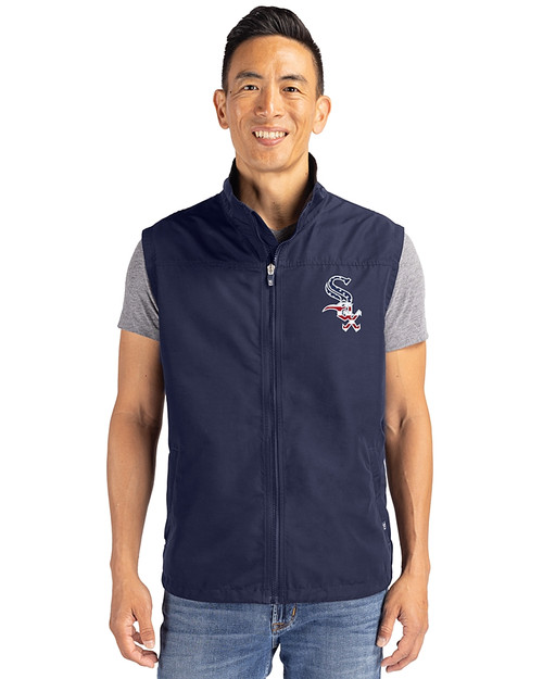 Chicago White Sox Stars & Stripes Cutter & Buck Charter Eco Recycled Mens Full-Zip Vest Navy Blue Front