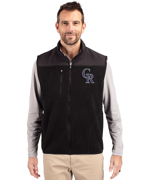Colorado Rockies Cutter & Buck Cascade Eco Fleece Mens Vest Black Front