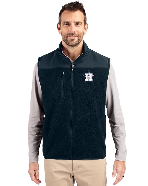 Houston Astros Stars & Stripes Cutter & Buck Cascade Eco Fleece Mens Vest Navy Blue Front