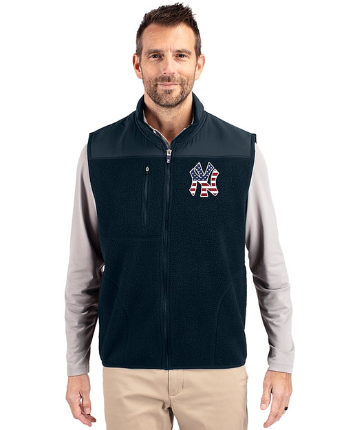 New York Yankees Stars & Stripes Cutter & Buck Cascade Eco Fleece Mens Vest Navy Blue Front
