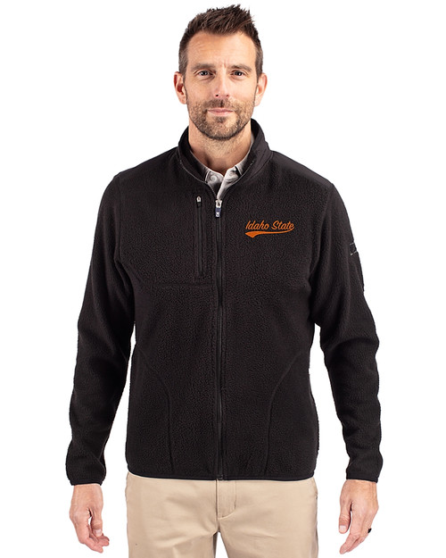 Idaho State Bengals College Vault Cutter & Buck Cascade Eco Fleece Mens Full Zip Jacket Black Front