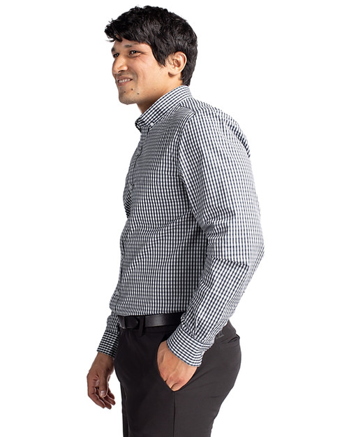 Nebraska Cornhuskers College Vault Cutter & Buck Easy Care Stretch Gingham Mens Big and Tall Long Sleeve Dress Shirt Charcoal Side