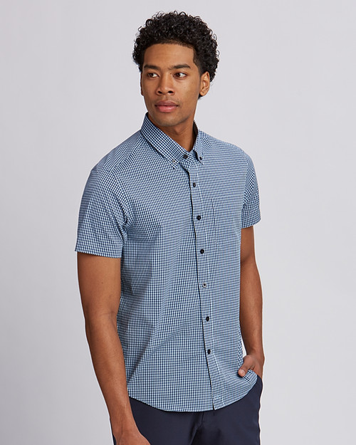 Cutter & Buck Anchor Gingham Short Sleeve Zen Blue Front