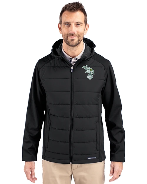Athletics Cooperstown Cutter & Buck Evoke Recycled Honeycomb Fleece Mens Hybrid Full Zip Jacket Black Front
