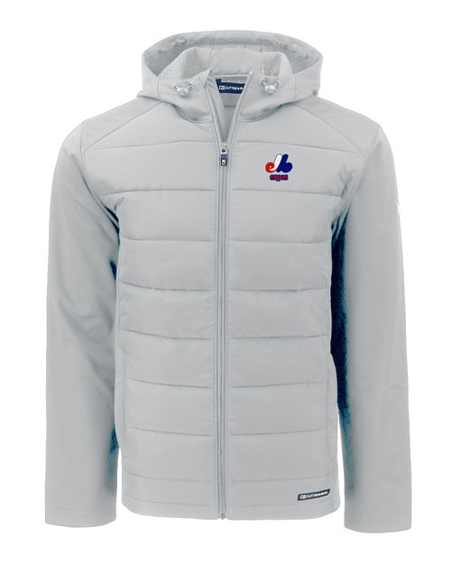 Montreal Expos Cooperstown Cutter & Buck Evoke Hybrid Eco Softshell Recycled Full Zip Mens Hooded Jacket CNC_MANN_HG 1