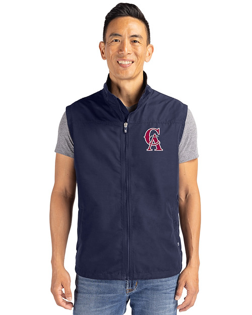 Los Angeles Angels Cooperstown Cutter & Buck Charter Eco Recycled Mens Full-Zip Vest Navy Blue Front