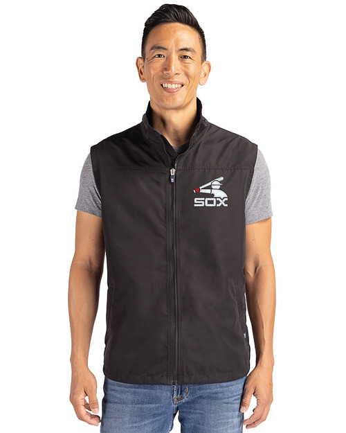 Chicago White Sox Cooperstown Cutter & Buck Charter Eco Recycled Mens Full-Zip Vest Black Front
