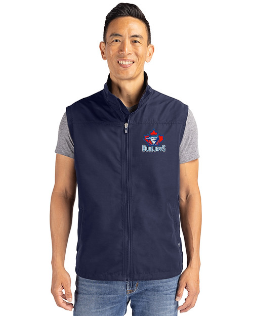 Toronto Blue Jays Cooperstown Cutter & Buck Charter Eco Recycled Mens Full-Zip Vest Navy Blue Front